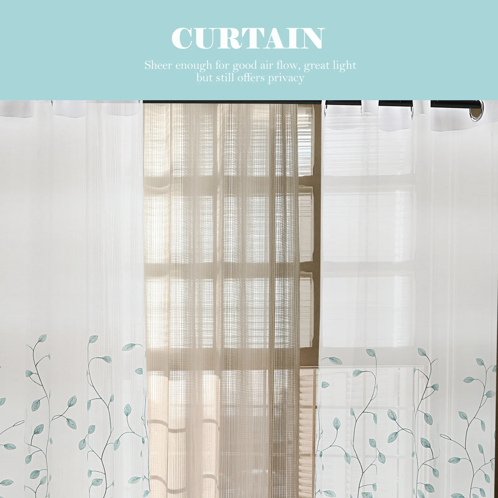 

2Pcs Leaf Window Drapes Home Voile Curtains Simple Sheer Gauze Curtains Decorative Partition Drapes Window Curtain