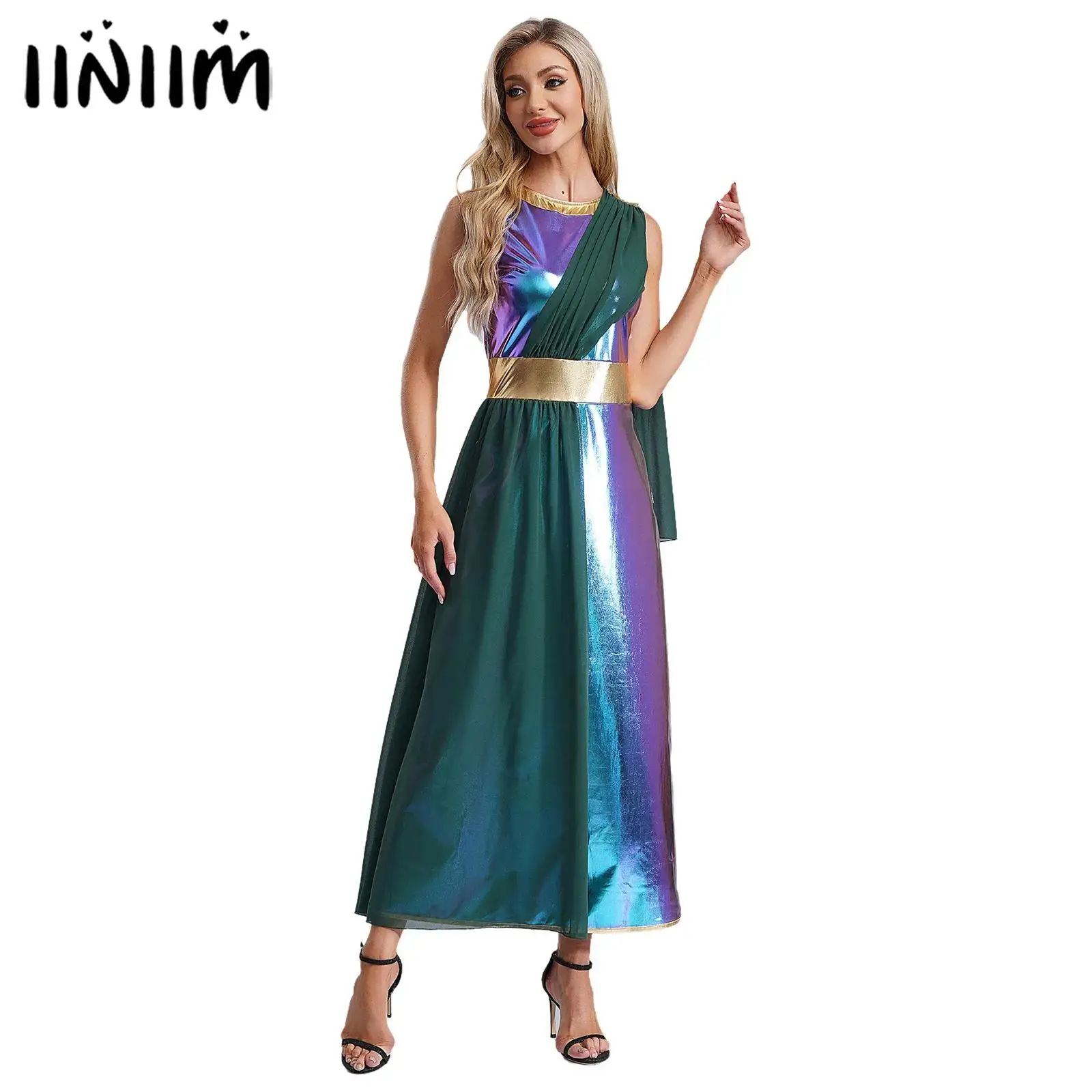 

Womens Halloween Ancient Greek Grecian Princes Cosplay Costume Toga Shiny Tunic Dress Role Play Dress Up Performance Costume