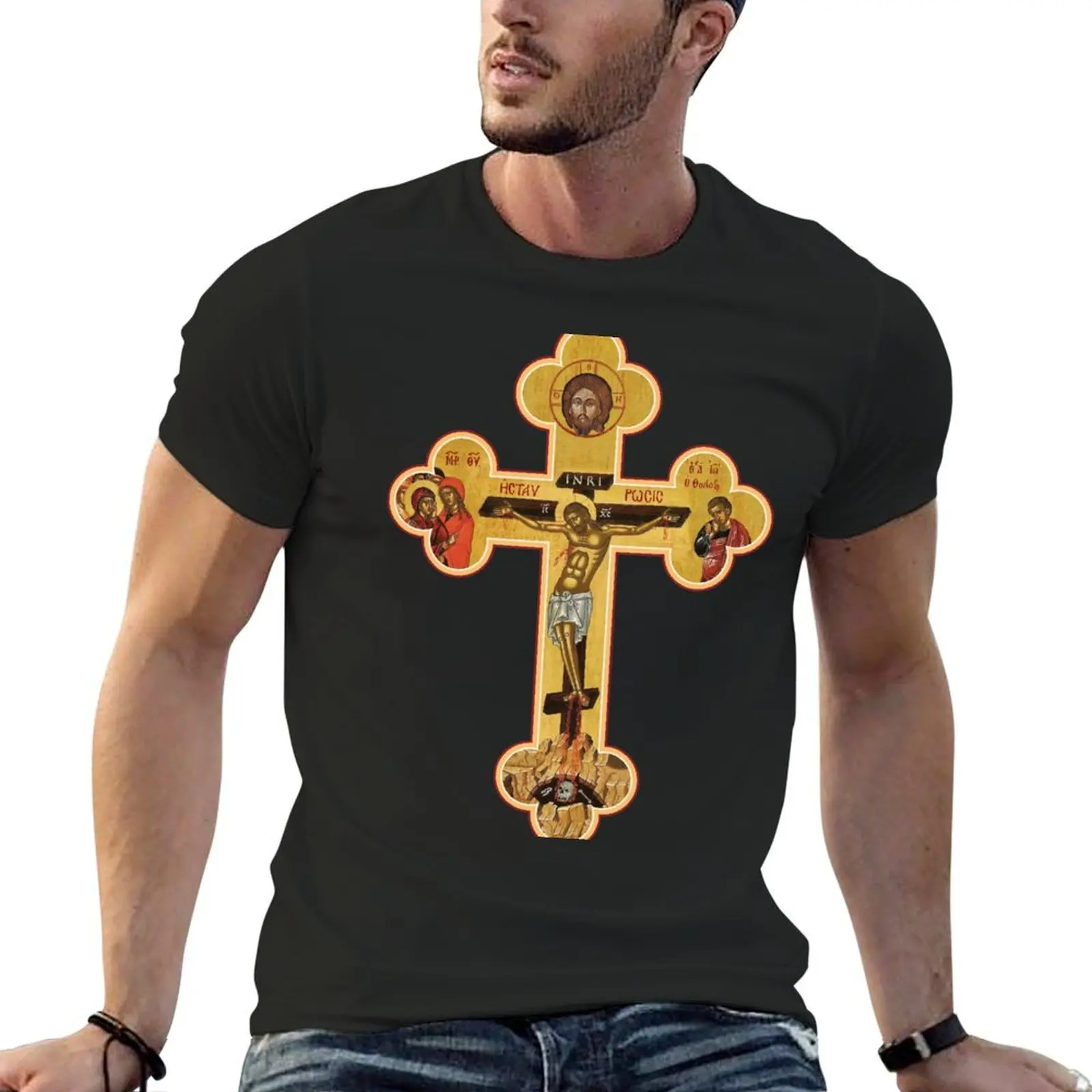 Orthodox Cross Icon T-Shirt blue archive cheap stuff Aesthetic clothing vintage graphic tee plain black t shirts men