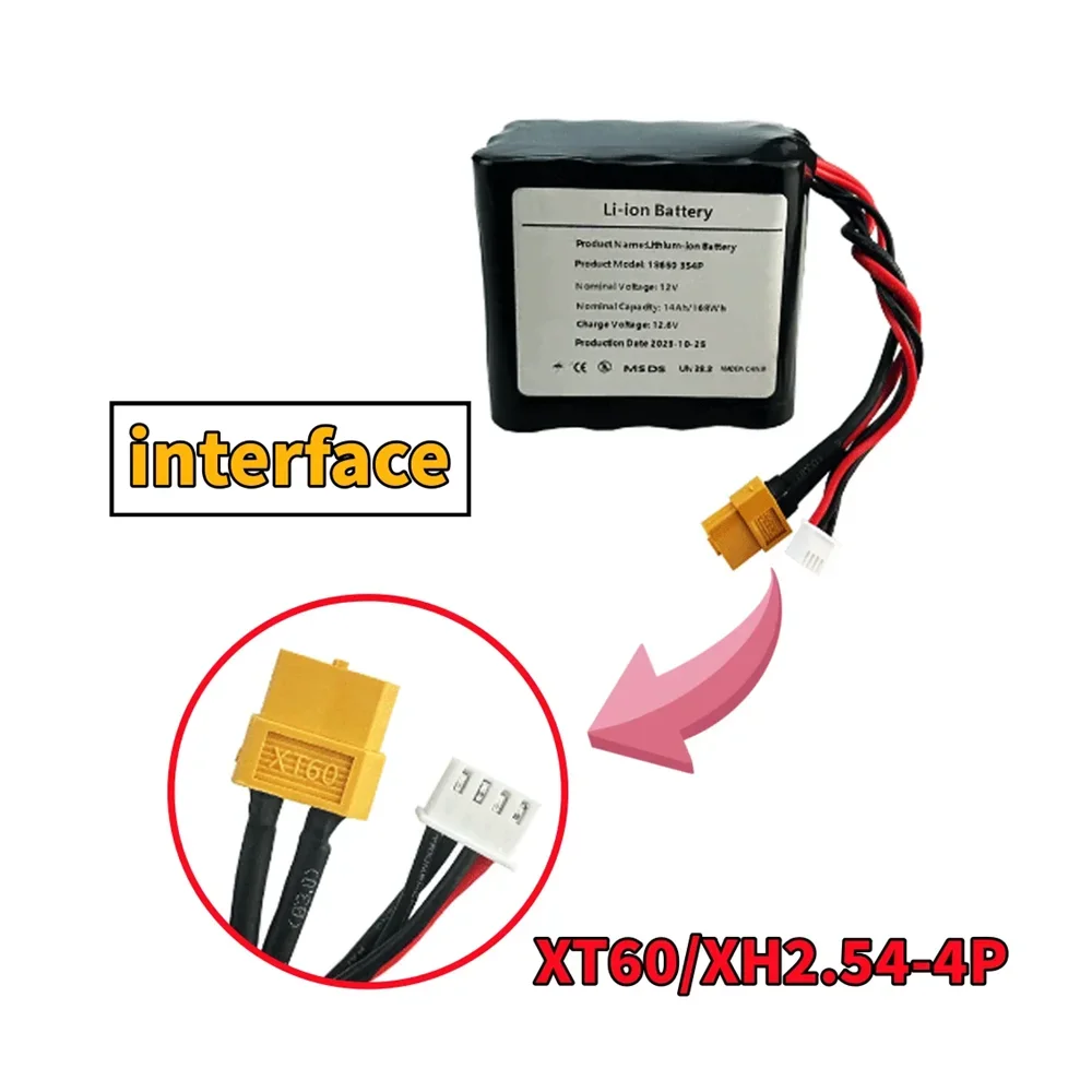 Li-ion Battery for Various R C Airplane Drone Quadrotor, High Capacity, Rechargeable, 3S4P 10.8V 14Ah, XH2.54-4P, XT60