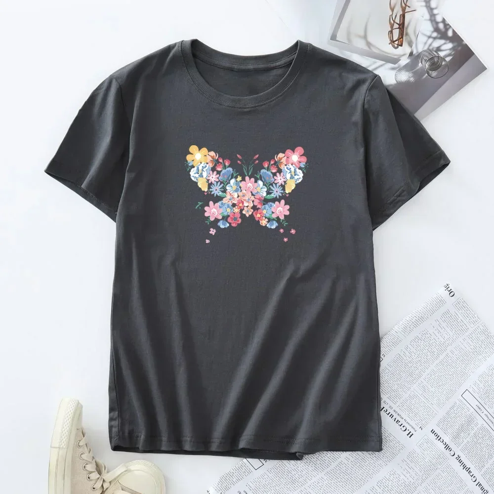 Camiseta de manga curta feminina 100% algodão, camisas gráficas femininas, tops grandes, moda verão, 2024