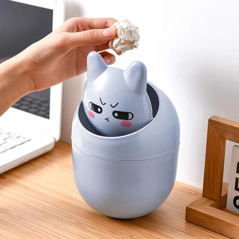 Mini Cat Trash Can For Desk Small Garbage Container With Shake Cover Odor Blocking Waste Bin For Bedside Table Desktop Supplies