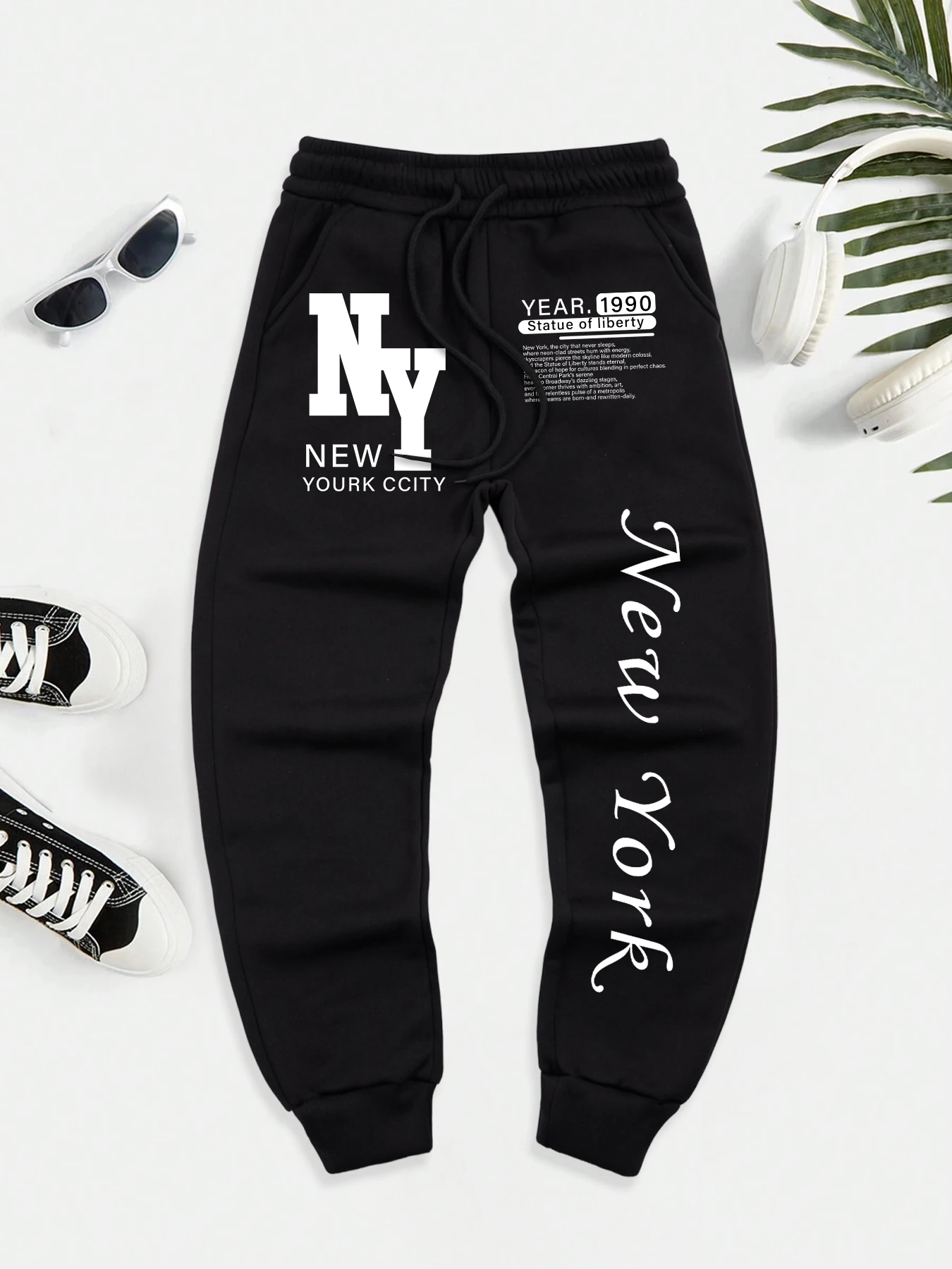

Брюки с принтом Нью-Йорка, год 1990 г., мужские осенние брюки с эластичной резинкой на талии, бегуны, 10 цветов, спортивные штаны, модные универсальные длинные брюки