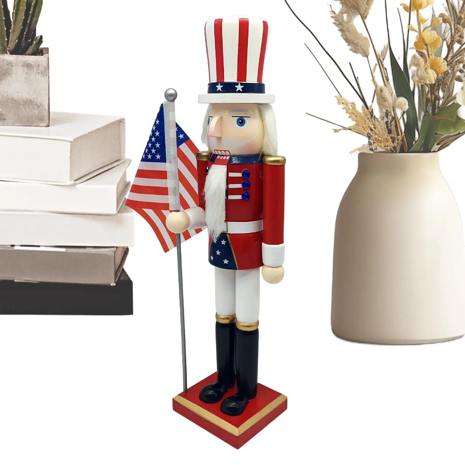 

Patriotic Nutcracker Soldier Statue Wooden Independence Day Nutcracker Figurines Classic Soldier Model Collectible Tabletop
