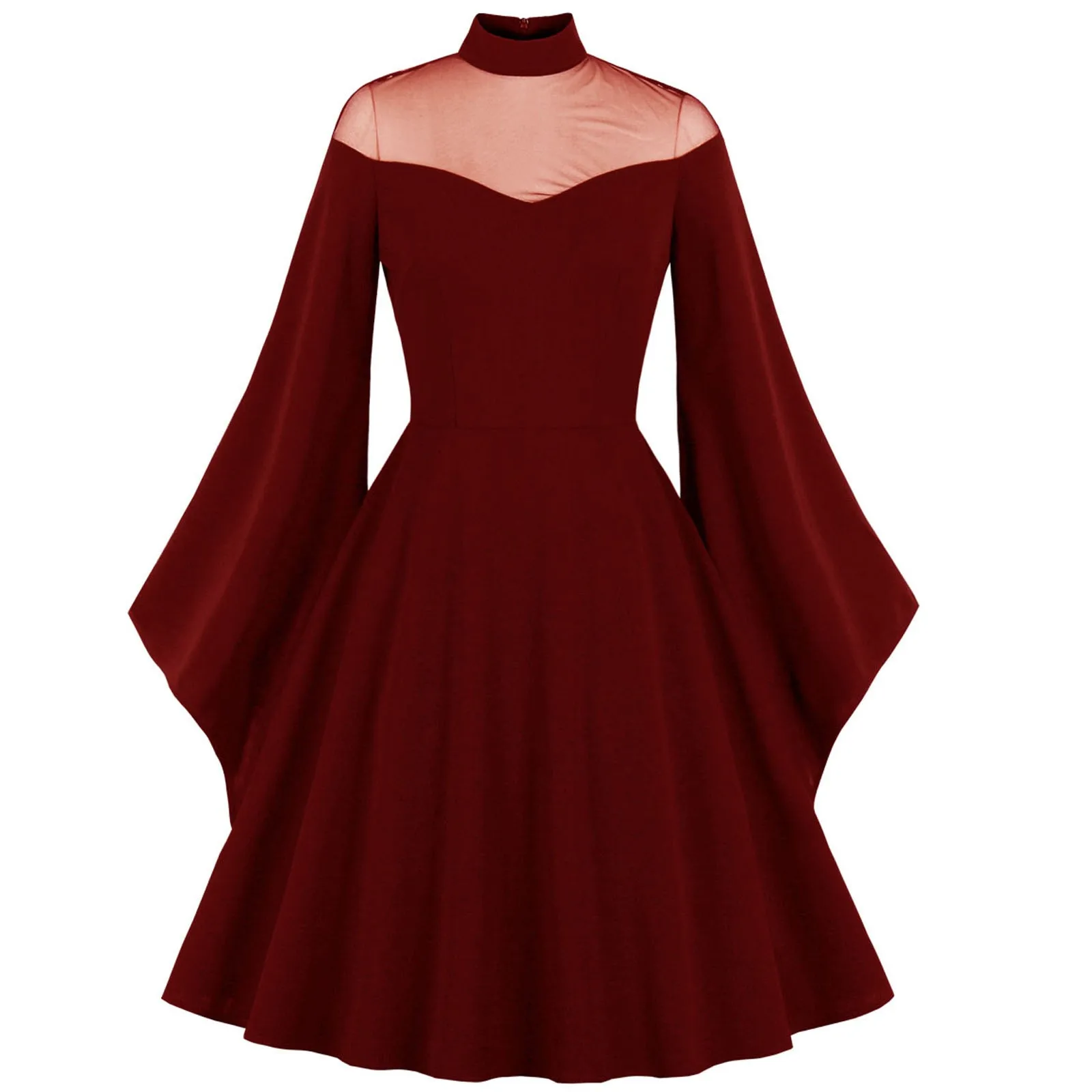 

Halloween Gothic Dress Women Retro Mesh Trumpet Long Sleeve Dress Cosplay Costume Carnival Halloween Party Decoration Supplies