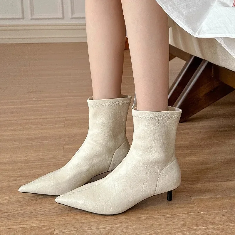 2024 Winter New Fashion Ankle Boots Women High Heels Trendy Pointed Toe Designer Stiletto Heels Women\'s Shallow Mouth Boots