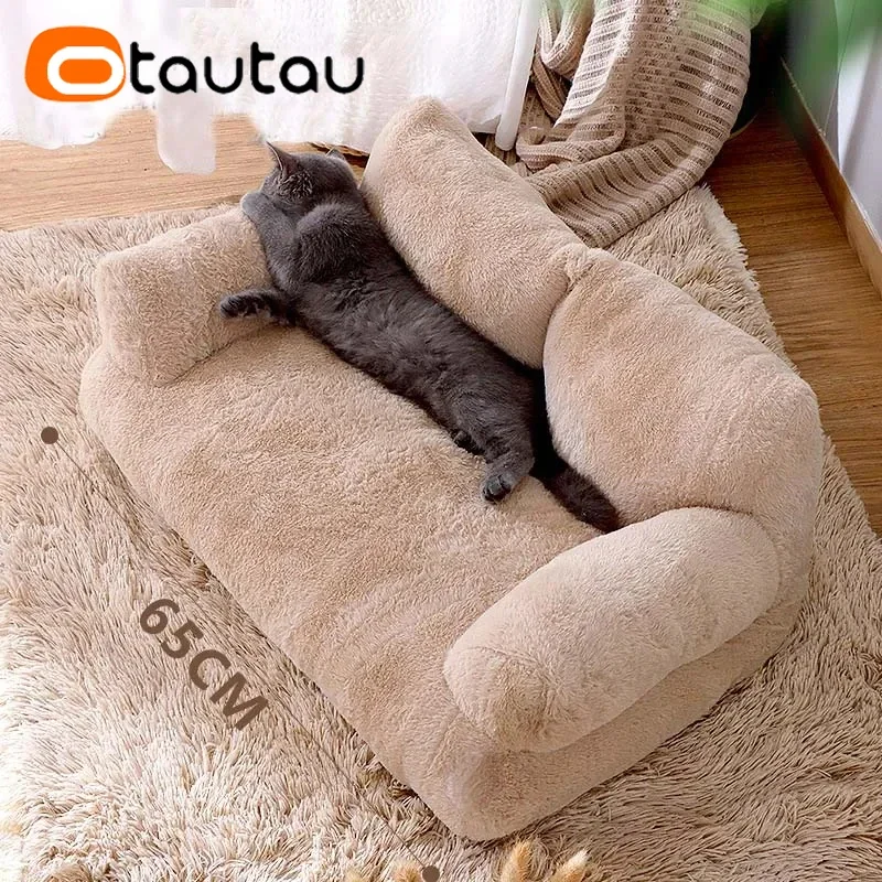 OTAUTAU Soft Faux Bunny Fur Cat Sofa Bed with 3D PP Cotton Filler Pet Couch Furniture Machine Washable SF189