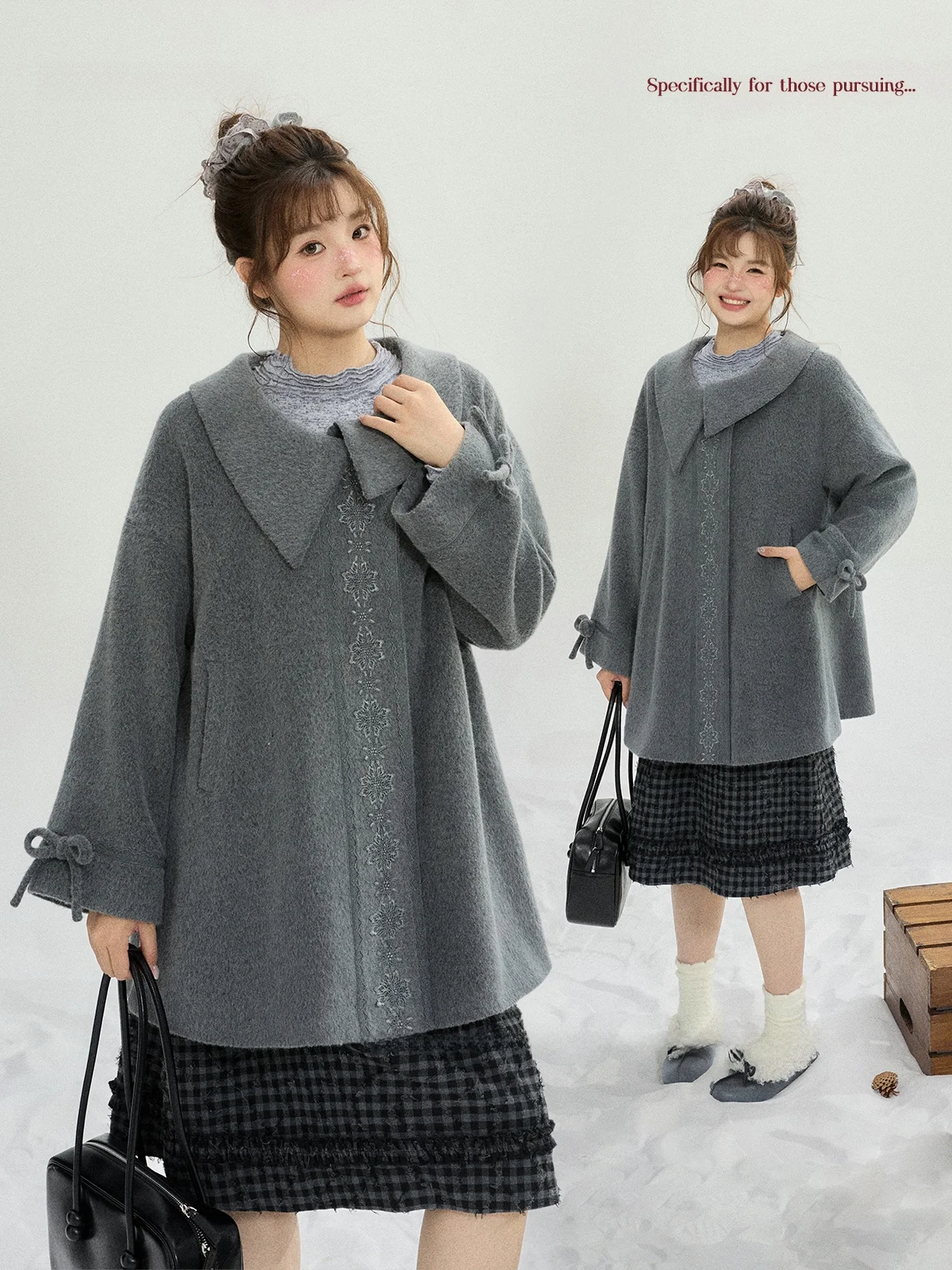 

Зимнее женское шерстяное пальто большого размера свободного кроя, модное, для повседневной носки, короткое, из твида, с эффектом отражения света, в стиле «Big Mouth Eat Cheese»