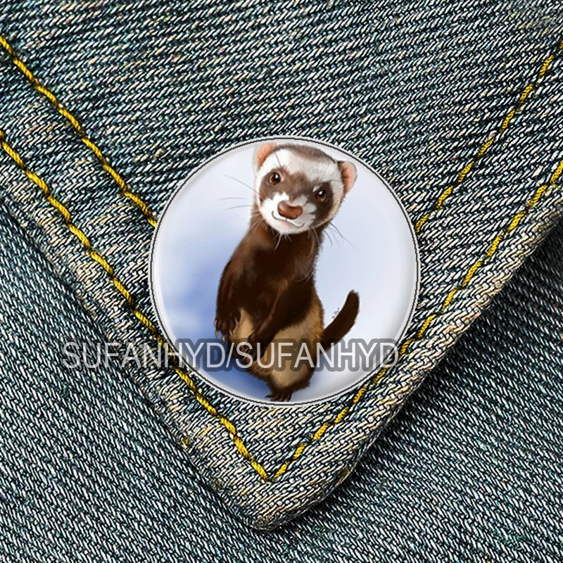 Stainless Steel Ferret Brooch Cute Animal Pin Backpack Decoration Badge