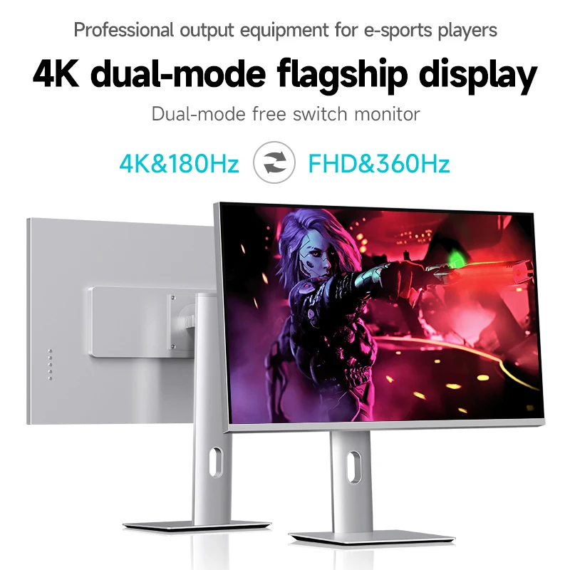 شاشة ألعاب 27 بوصة 4K 180 هرتز 1 مللي ثانية IPS مع FHD 360 هرتز، Adobe RGB 93%، مكبرات صوت مدمجة مع شاشة عرض كمبيوتر بجسم معدني