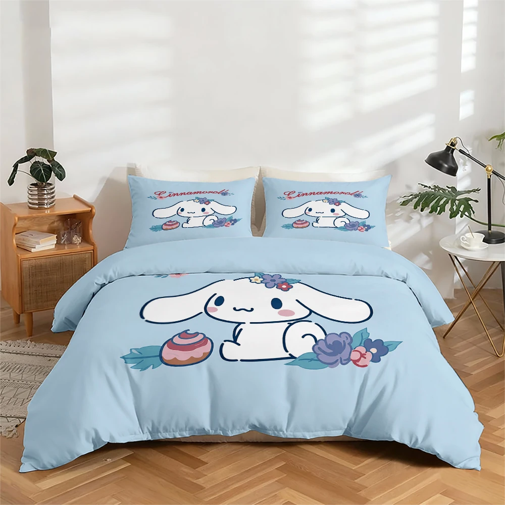 

Комплект постельного белья из 3 предметов с цифровой печатью высокого разрешения, комплект пододеяльников с крупным цветочным узором и принтом Cinnamoroll, включает 1 пододеяльник + 2 наволочки, подходит для спальни, гостевой комнаты, домашнего декора, по