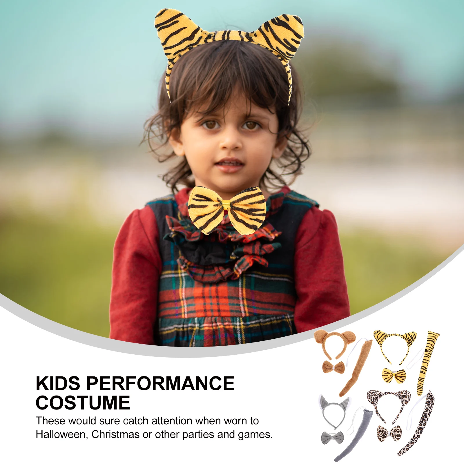 

4 Sets Animal Costume Tails Kids Cartoon Cosplay Suit Party Performance Headb Tiger Leopard Wolf Bear Accessories Halloween