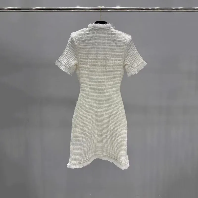 Women's Short-Sleeve Knit Dress, Fitted Mini Dress, High-Quality White Cocktail Dress for the Office, 2026, New Arrival, Y2K