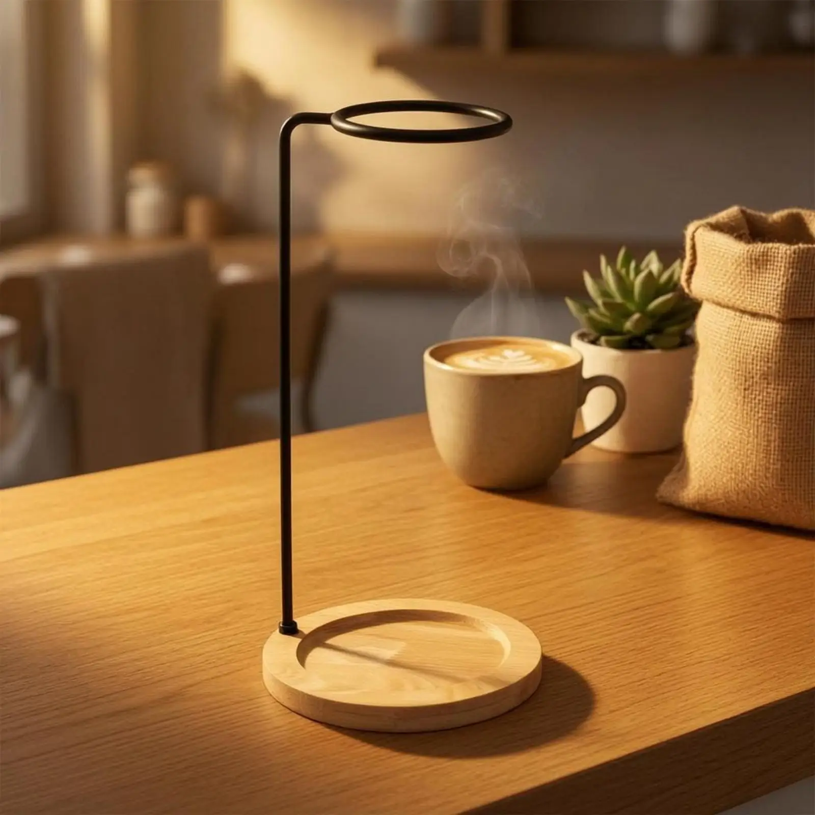 Coffee Brewing Stand with Wooden Base Metal Support Dripper Holder Coffee Tools for Shop and Household Pour over