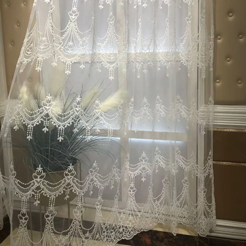 

Baroque Style White Embroidered Window Screen For Living Room Bedroom Luxury Sheer Tulle Curtain For Wedding Villa Home Decor #4