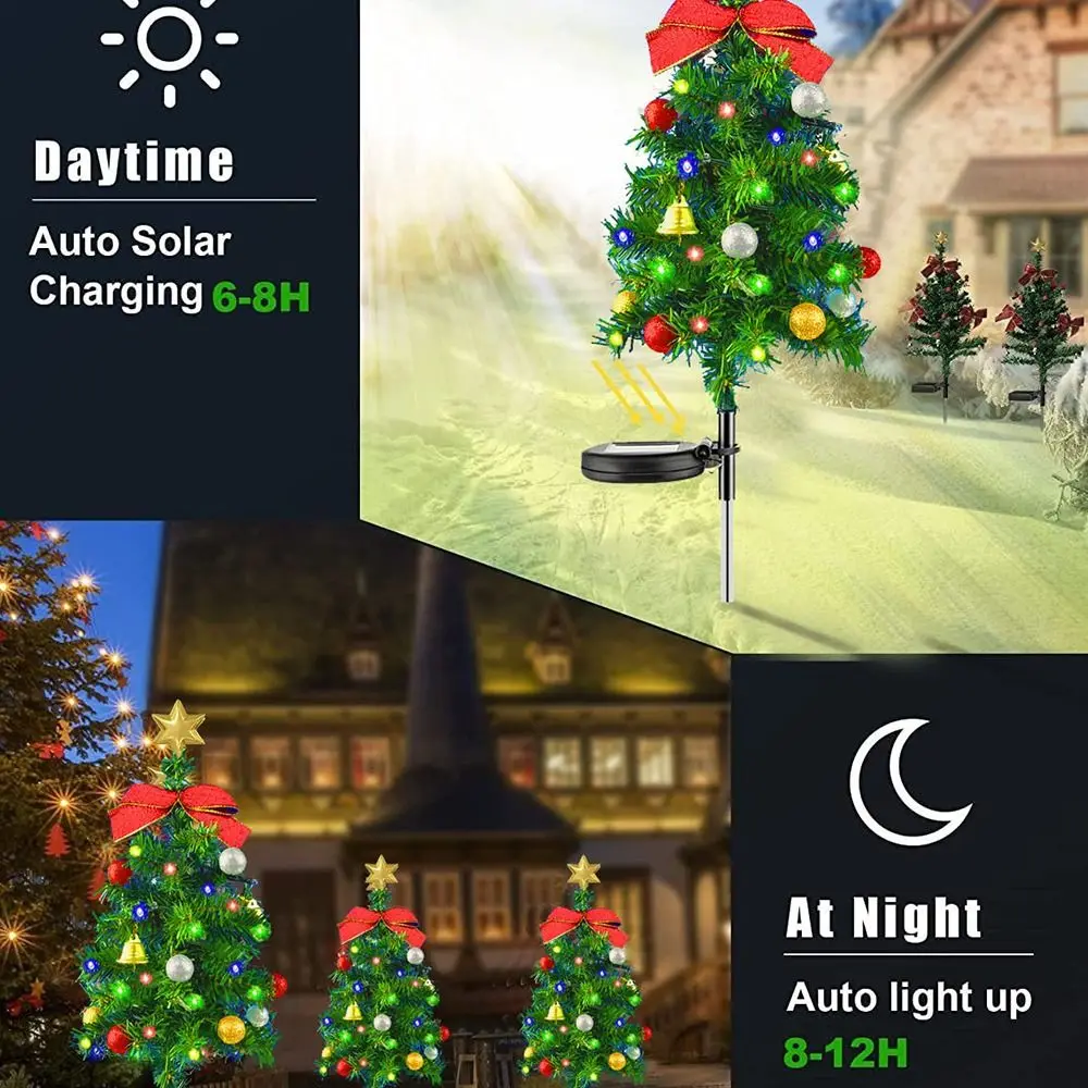 

Светодиодные уличные светильники для рождественской елки с имитацией прожектора, водонепроницаемые, четыре цвета, на солнечных батареях, с маленькими колокольчиками