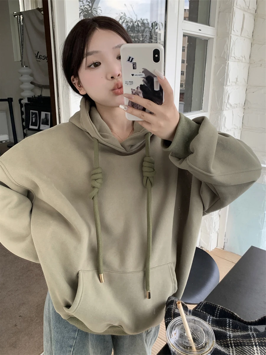 Solid Autumn Women Clothing Vintage Casual Street Sweatshirt Y2K Letter Printing Pullover Long Sleeves Warm Oversize Ladies Tops