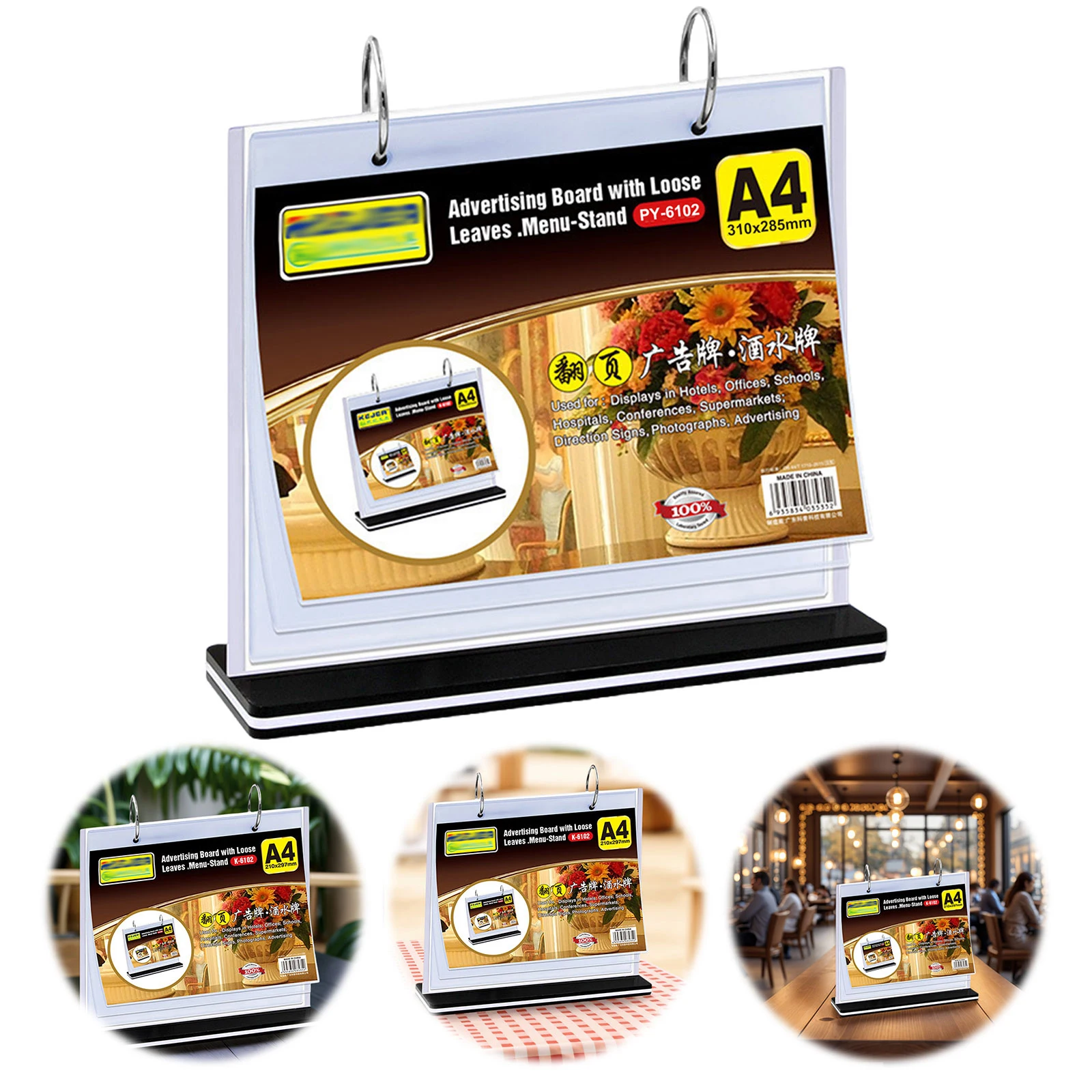 2pcs PVC Tabletop Holder A4 Table Menu Stand Desktop Double Display Holder for Picture Card Store Office Menu Retail Show