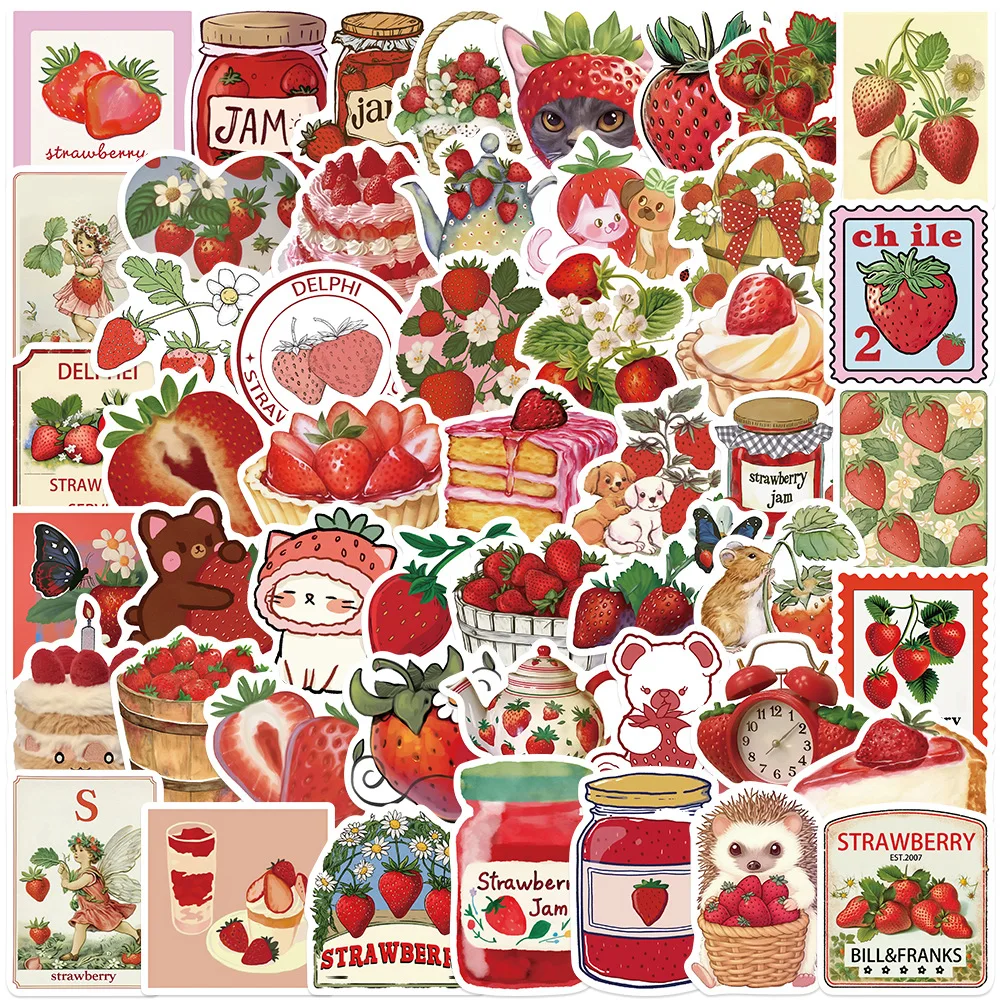50Pcs Cute Kawaii Strawberry Stickers DIY Stickers Scrapbooking Phone Luggage Skateboard Waterproof Graffiti Decals