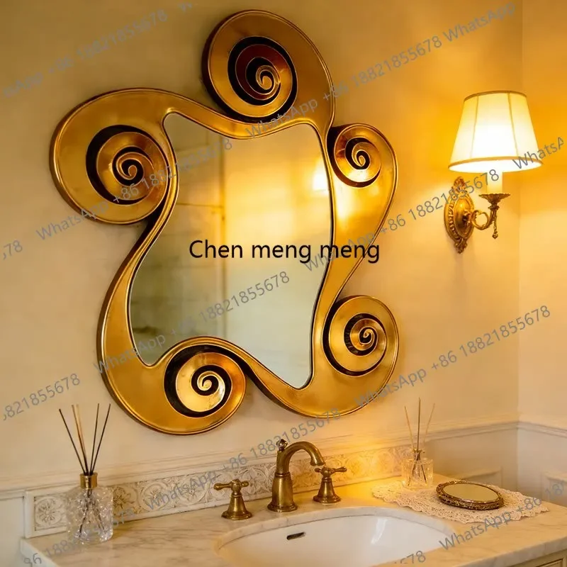 A139French creative background wall, entrance mirror, special-shaped makeup mirror, retro high-end decorative mirror