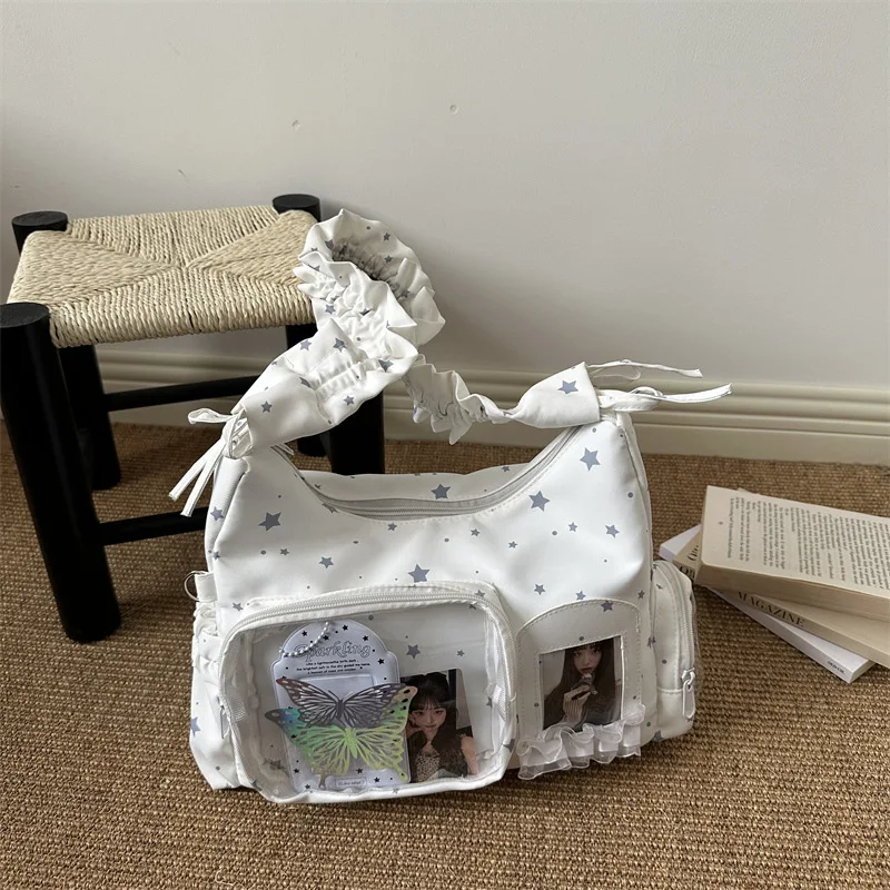 Korean Style Star Print Ita Bag Small Capacity Transparent Window Shoulder Bag Anime Collectible Photo Card Crossbody Tote Purse