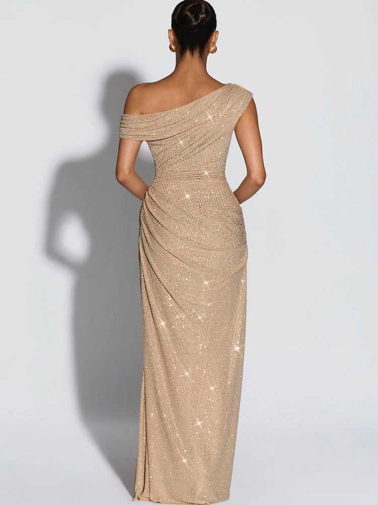 

Asymmetric Shoulder Sequin Maxi Dress Luxurious Glitter Women Formal Evening Gowns Elegant Party Prom Wedding Attire 2026 Trends