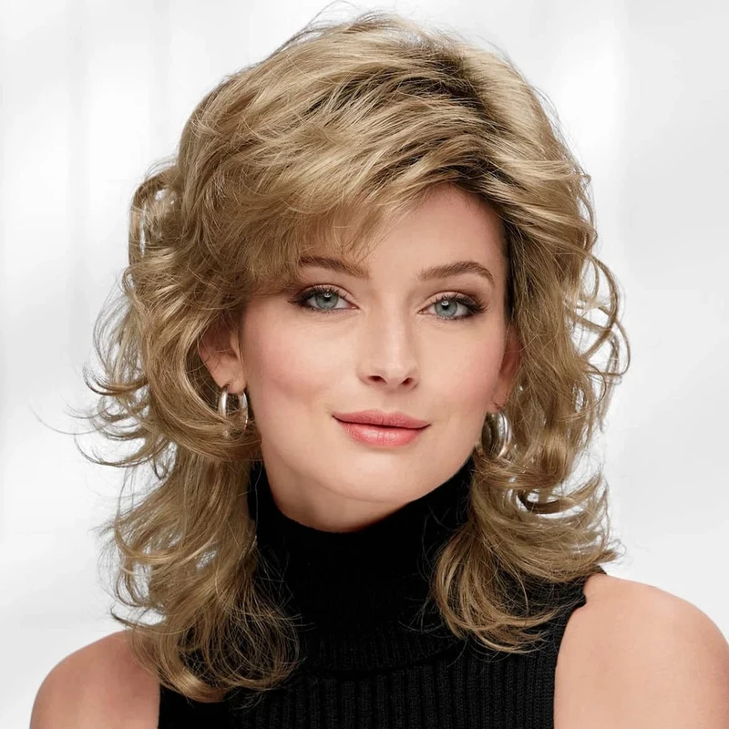 New Fashion Womens Long Natural Golden Brown Wavy Wigs 12 In