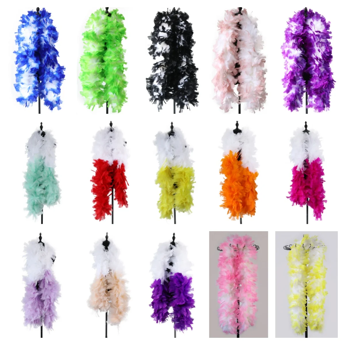 2 Meters Turkey Feather Boa 200g with Two Color Mixed Boas for Women Costume Accessory Party Carnival Wedding Dancing Plumes