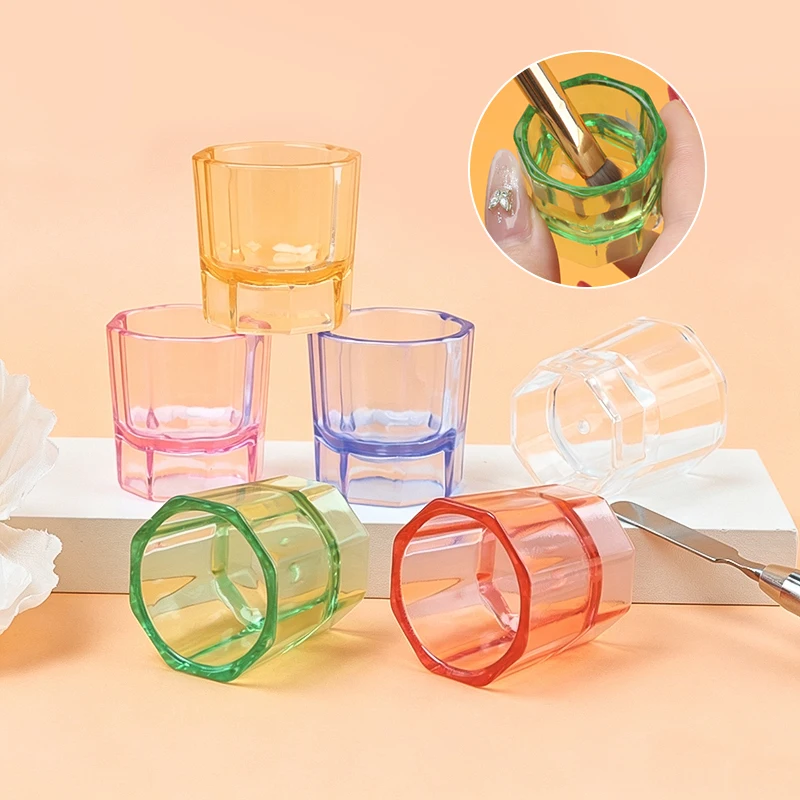 Colorful Acrylic Octagonal Nail Cup Crystal Glass Dish Nail Art Liquid Container For Acrylic Powder Monomer Liquid