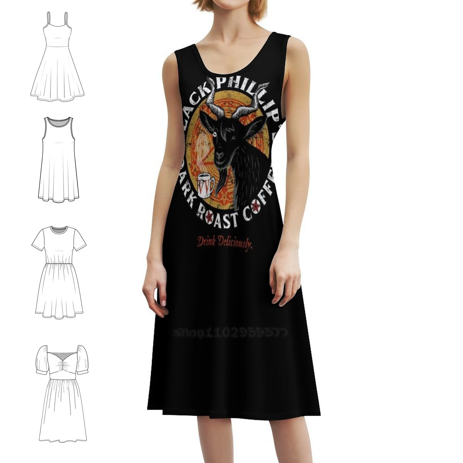 فستان أسود فيليب كوفي مثير للإجازات للنساء على الشاطئ وحفلات أعياد الميلاد فستان قصير أسود قهوة فيليب قهوة سوداء للحفلات #1