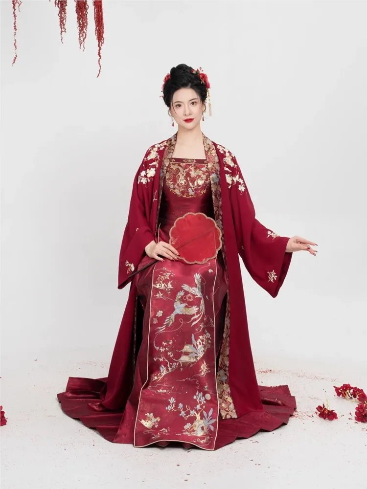 

Пальто с открытым передом и цветочным узором без бретелек, платье Hanfu, новая свадьба в китайском стиле