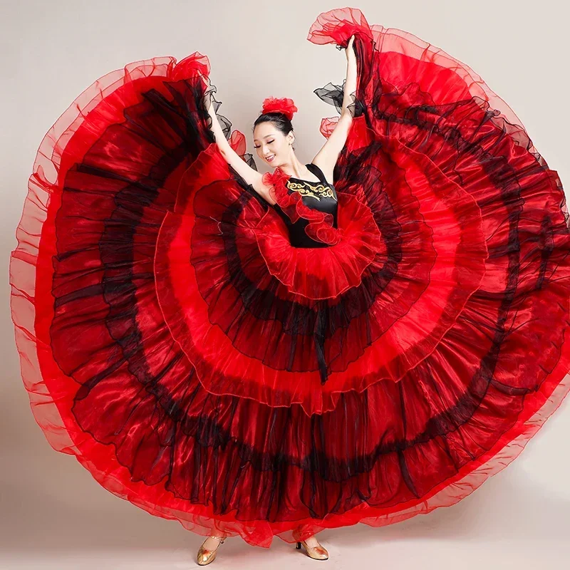 Abito Flamenco Spagnolo Taglie Forti, Vestito per Danza del Ventre, Splendido Costume da Palcoscenico per Esibizioni di Gruppo, Abbigliamento Gitano