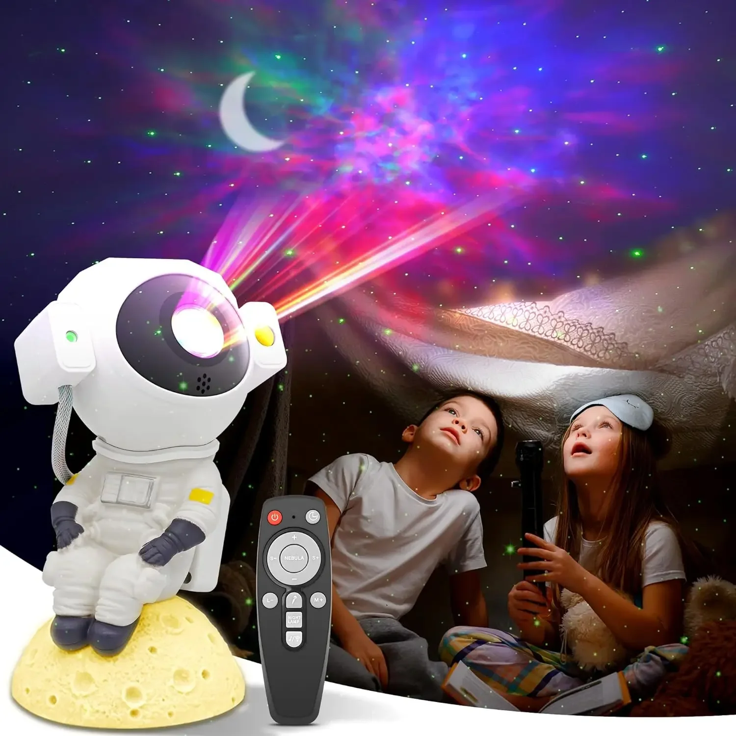 Kids Star DIY Projector Night Light with Remote Control 360 Adjustable Design Astronaut Nebula Galaxy Lighting for Children