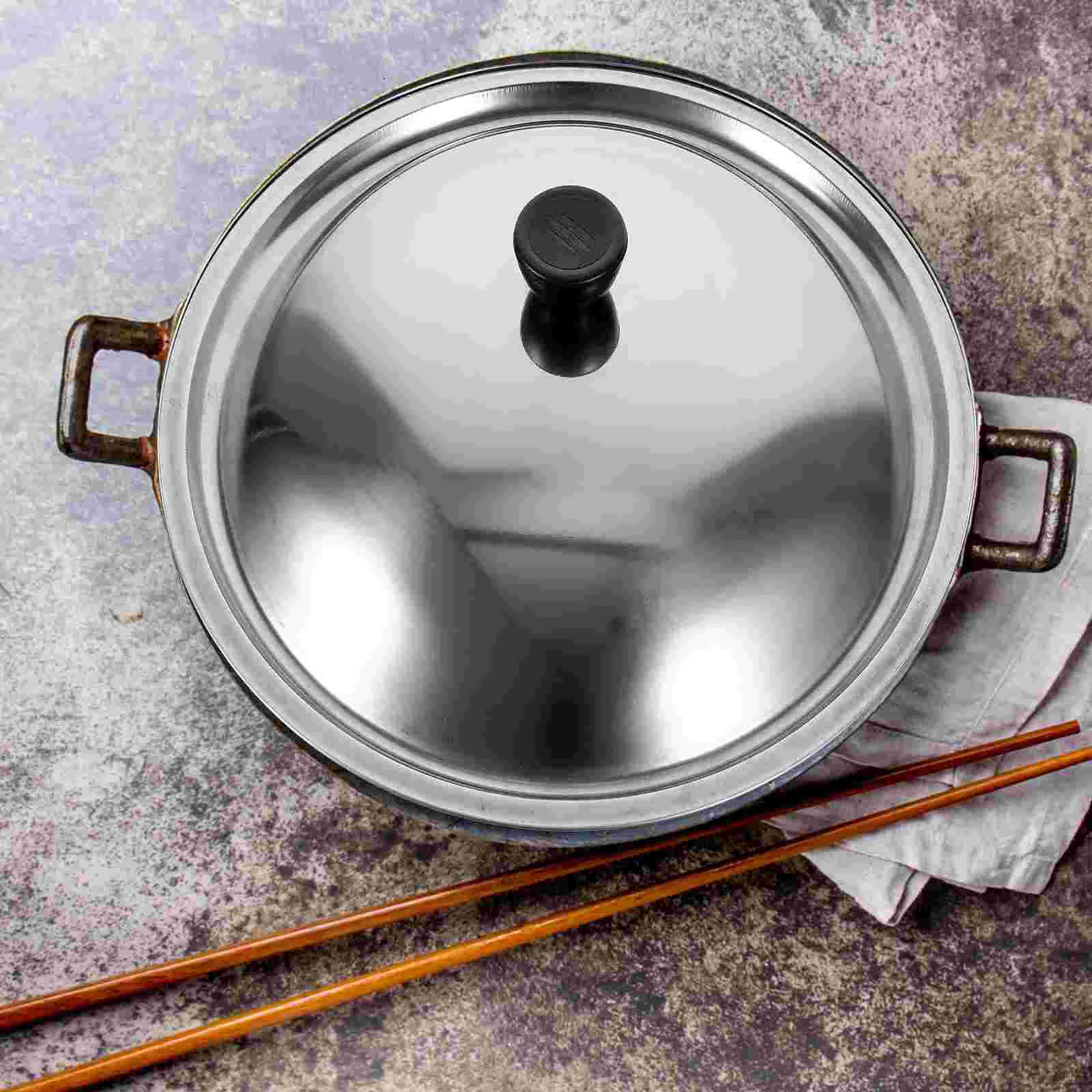 Large Saucepan Pot Cover Wok Universal Lid for Pots Soup Silver Stainless Steel