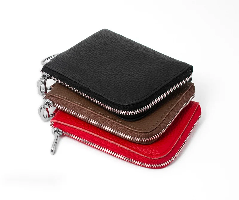 תיק עור קטן עם רוכסן למטבעות, כרטיסי בנק ומטבעות מעור פרה עם טבעת מפתחות