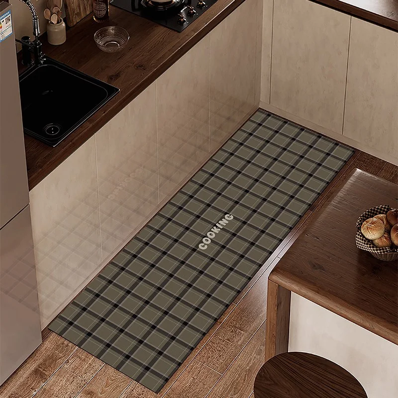 Kitchen Carpet Retro American Checkerboard Plaid Kitchen Rugs Non-slip Oil-proof Waterproof Washable Kitchen Mat for Floor Ковер