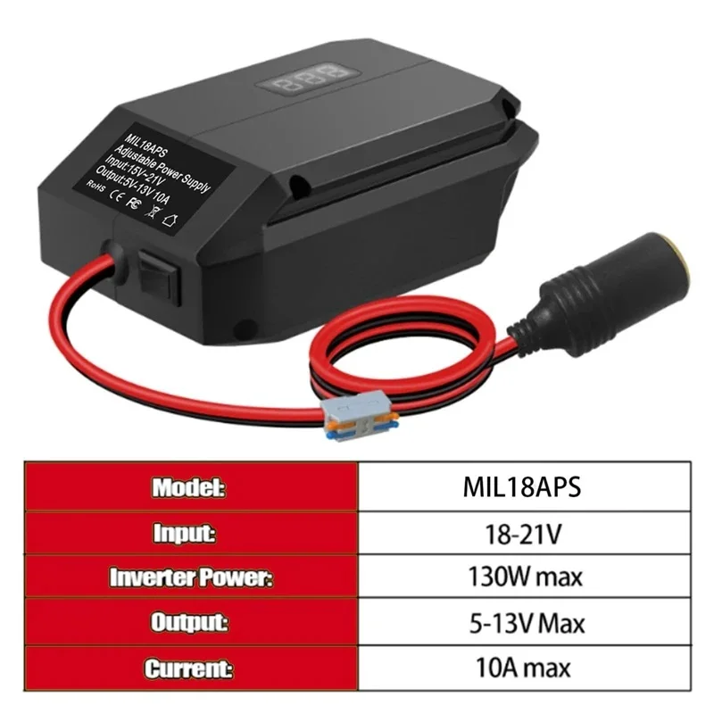 MIL18APS 18V To 5-13V Step Down Converter for Milwaukee M18 Series Li-ion Battery Power Adapter Cigar Lighter Voltage Regulator