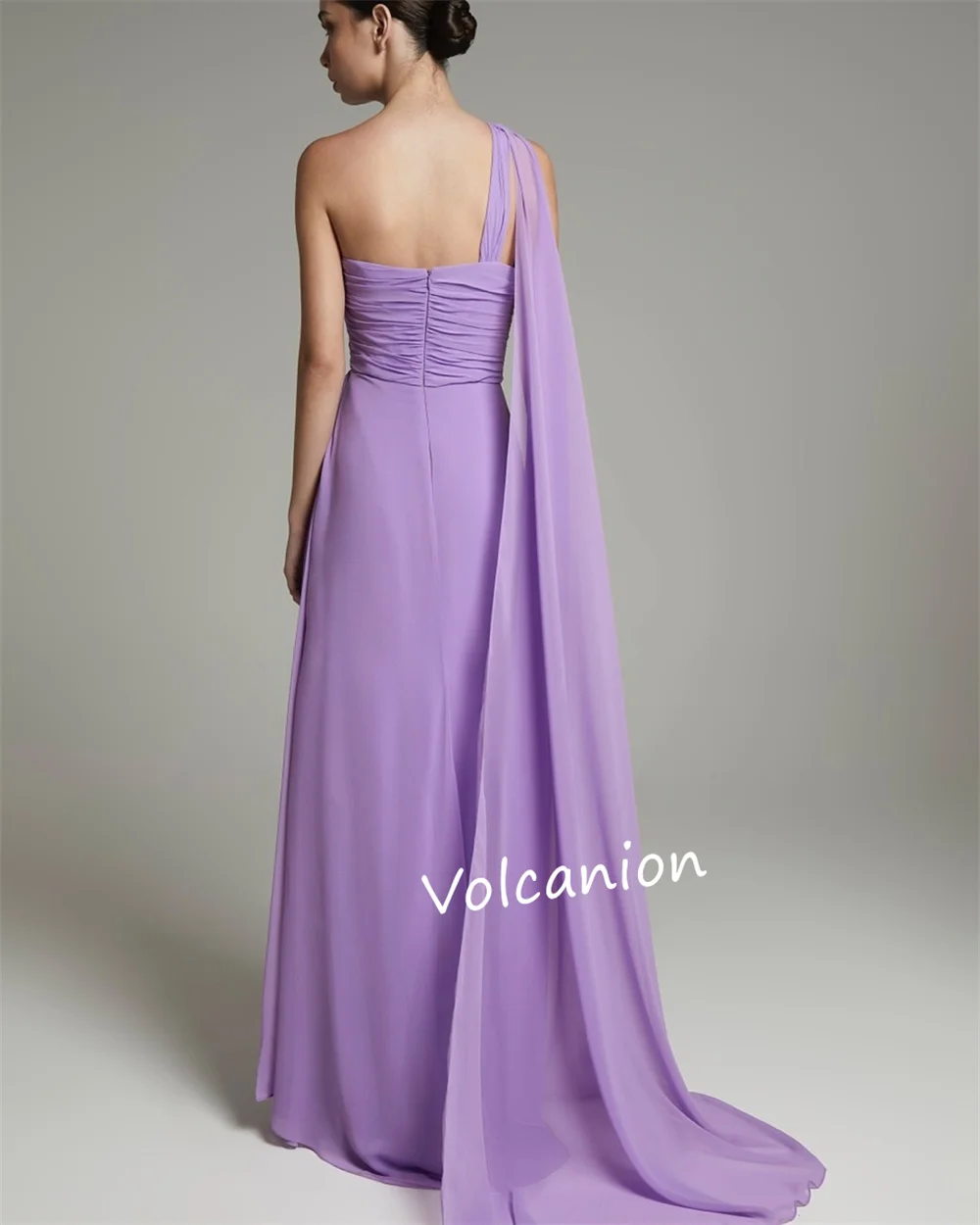 Customized Chiffon Pleat A-line One-shoulder Long Dresses Bespoke Occasion Prom Casual Simple Sizes Available