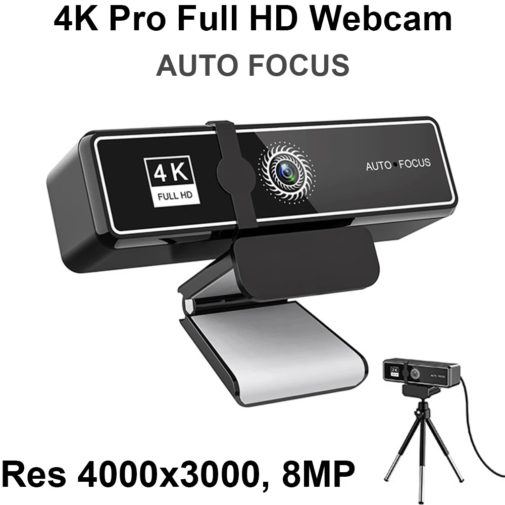

4K Pro Full HD Webcam Auto Focus Microphone for Home Calling Online Meeting Live Camera Res 4000x3000 8MP Web Cam Stand Hold