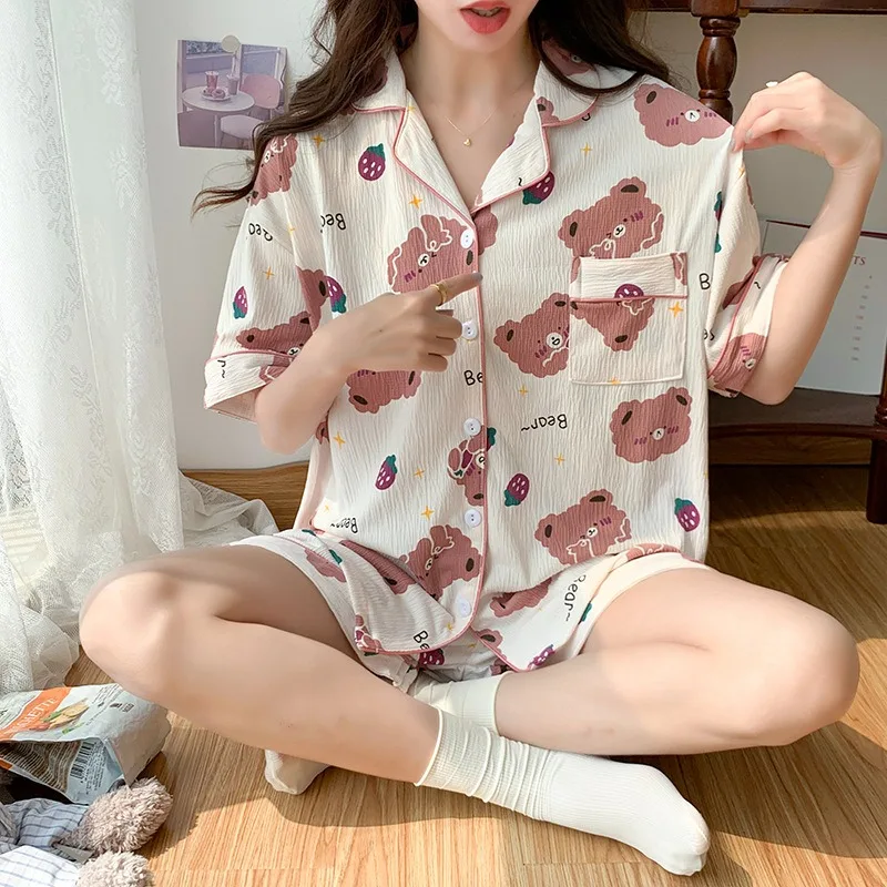 

Pajama Pants Set Women's Clothing Short Sleeve Shorts Homewear Spring Summer New Cardigan Comfortable Casual Wearable Large Size