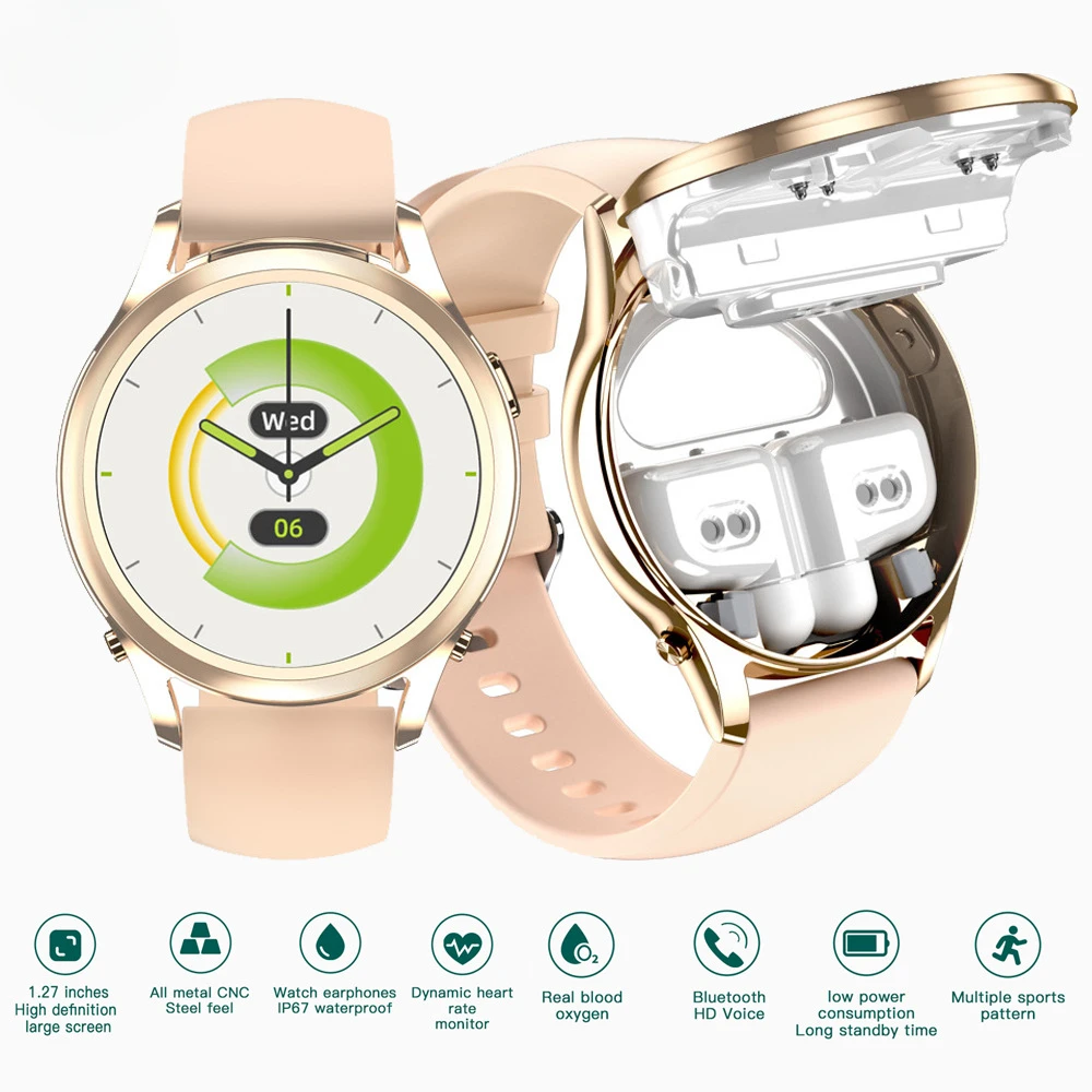 X17 Mini 2 In 1 Smart Watch With Earbuds 1.27Inch Screen Waterproof Heart Rate Monitoring Sport Tracker Smartwatch Men