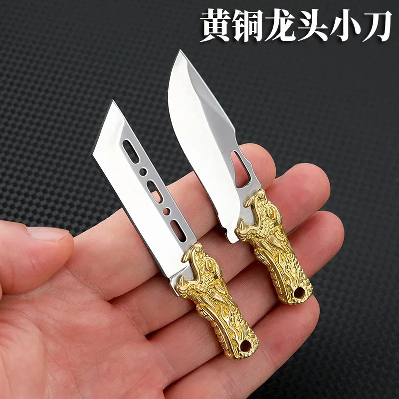 

Brass Small Straight Knife Faucet High-end Exquisite Handmade Thickened Fruit Knife Keychain Pendant Portable Unboxing Knife