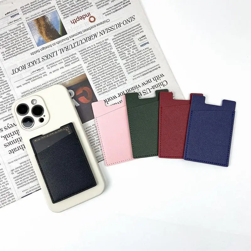 PU Leather Phone Back Card Sticker Non-residue Strong Adhesive Slim Pocket for Credit ID Bank Card Daily Use