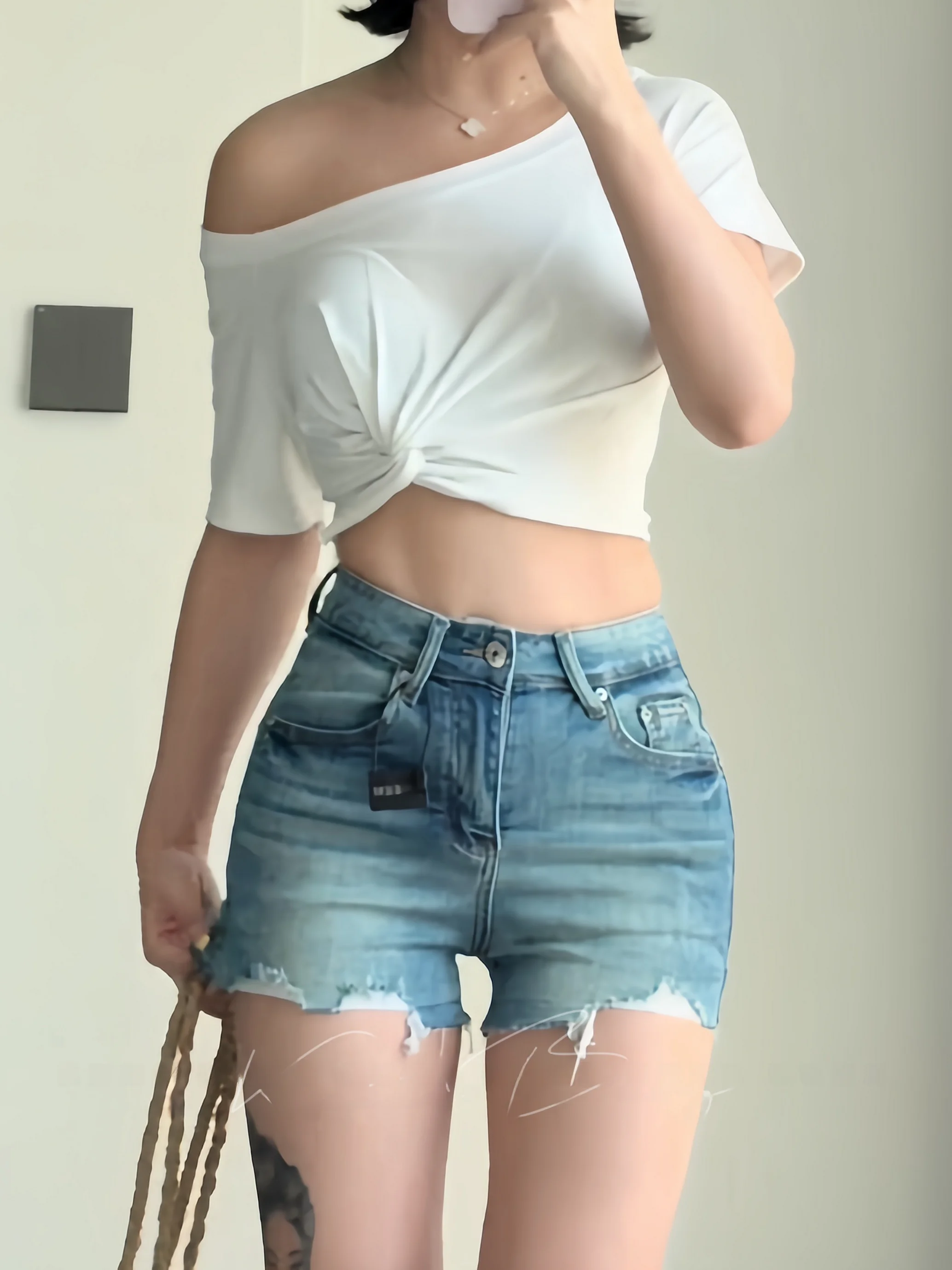 Low Waist Washed Denim Shorts Women's Summer Slim Fit Elastic Cotton Stretchy Low Waist Hot Pants Vintage American Style