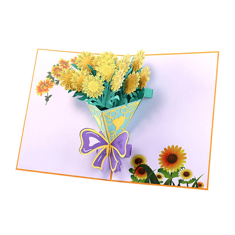 

3D Sunflower Greeting Card Handmade Paper Flower Bouquet Gift For Birthday Wedding Anniversary Graduation Valentine'S Day