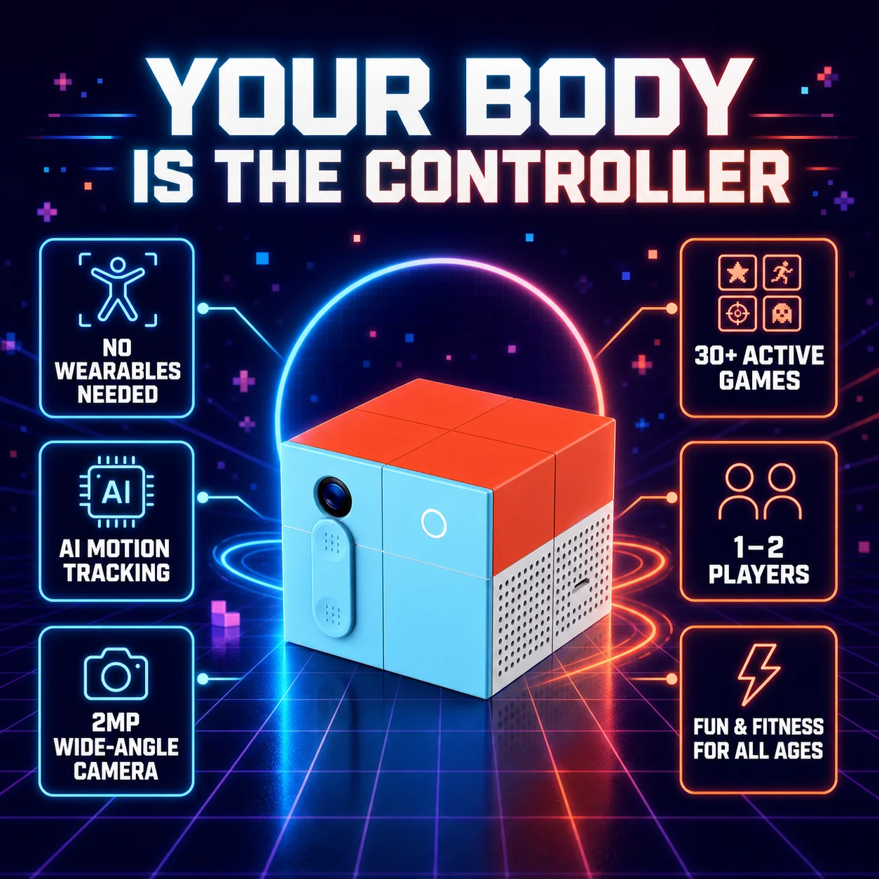 AI Motion Sensing Game Console Motion X Pro with 2MP Camera, No Wearables, 1-2 Player HD TV Fitness System for Kids and Adults