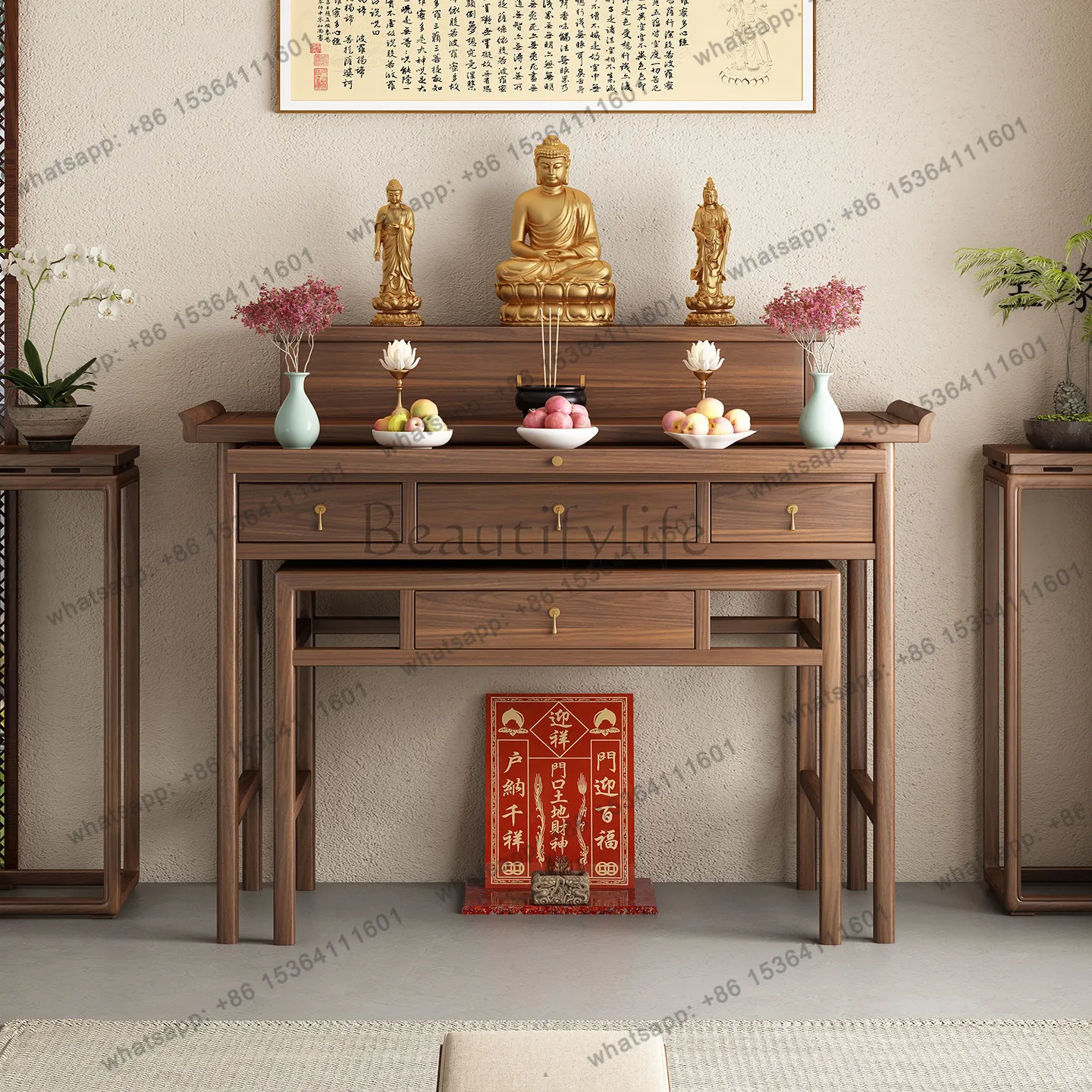 

Chinese-style Guanyin Bodhisattva offering cabinet, Buddhist niche incense case, household solid wood