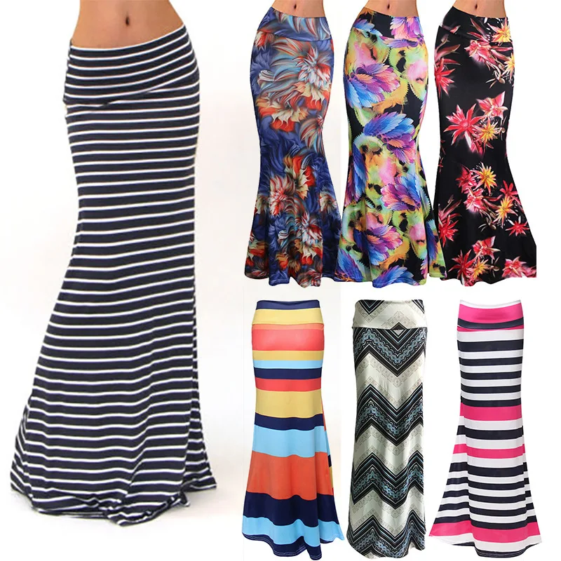 3XL Spring Summer A-Line Elastic High-waist Long Pencil Skirt for Women 2021 Printed Maxi Skirt Faldas Largas Mujer Para Fiesta