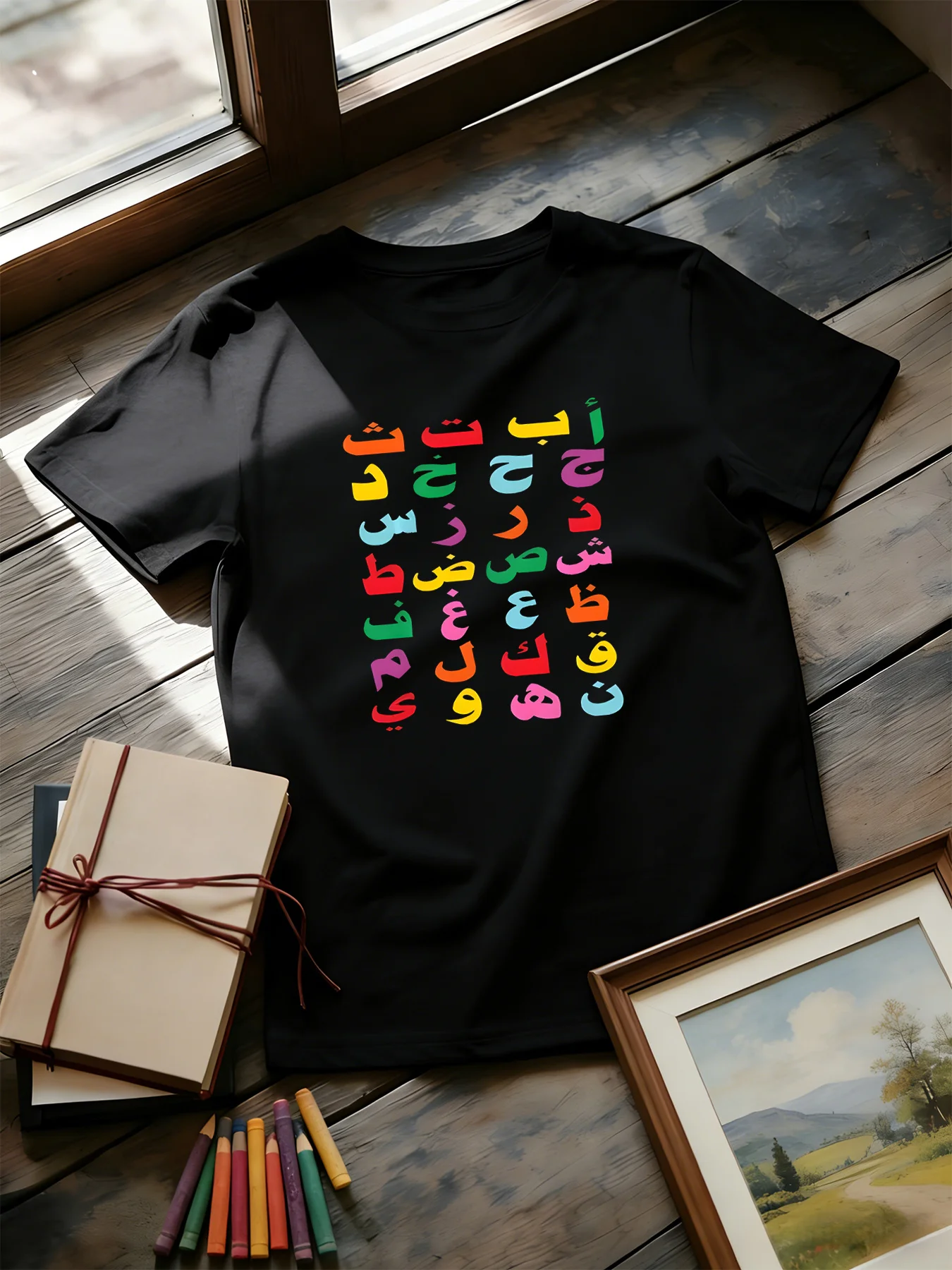 Macaron Colorful Color Scheme Arabic Alphabet Pattern Print Focuses on Middle Eastern Culture Exotic Style Parent-child Clothing