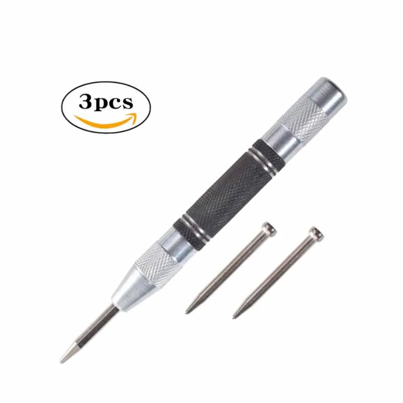 Silver and black Automatic Center Punch Locator Spring Type Proofing Punch Woodworking Punch Dent Marking Woodworking Tool Drill